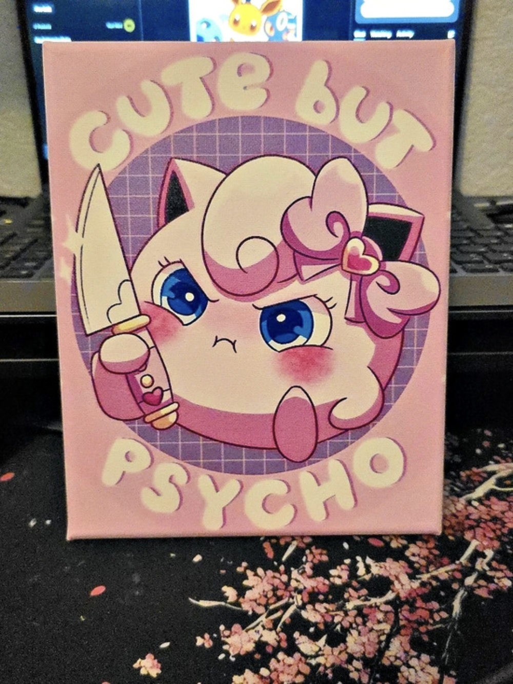 Cute But Psycho Canvas Painting in Pink & Purple
